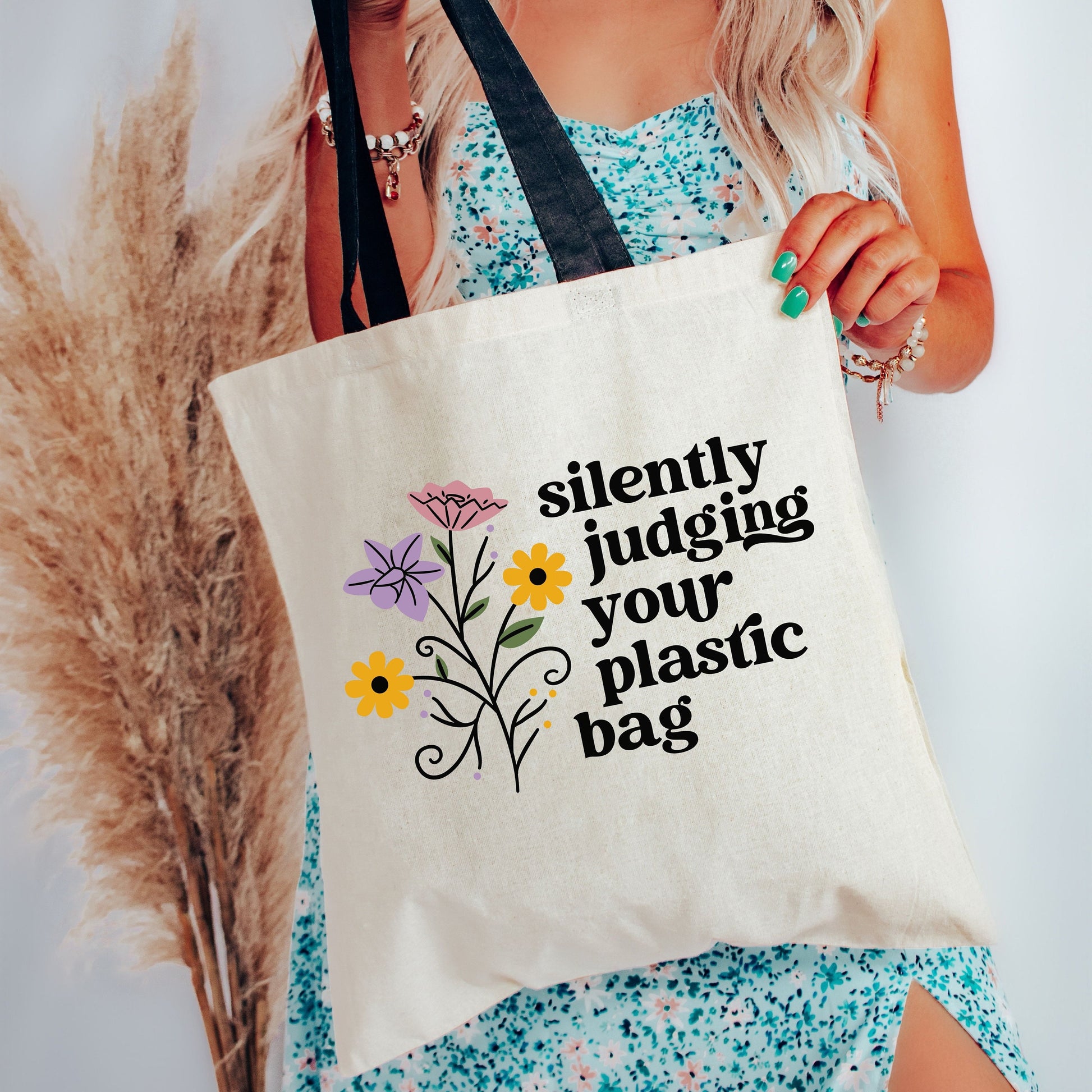 Colored Handle Canvas Tote Bag