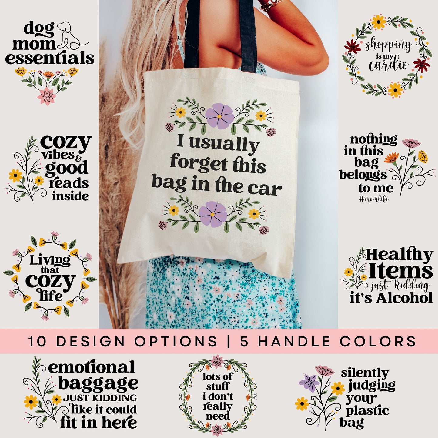 Colored Handle Canvas Tote Bag