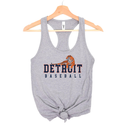 Detroit Baseball Racerback Tank Top | Vintage Lions Baseball Tank | Game Day Fan Tank with Lion Graphic | Detroit Sports Apparel