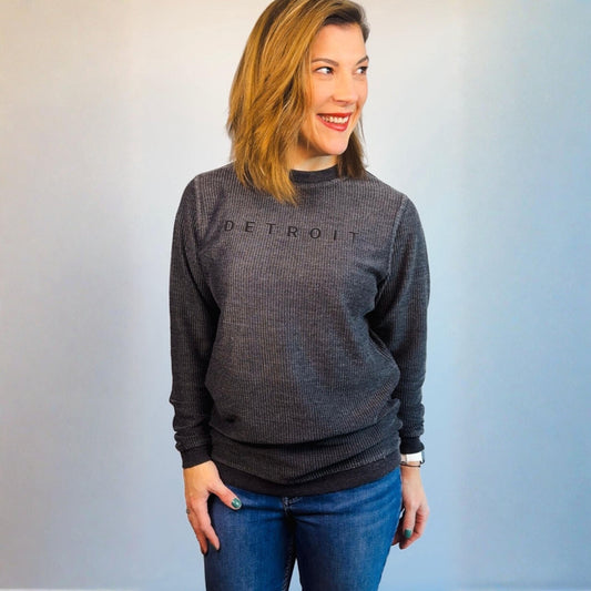 Detroit Corduroy Long Sleeve Shirt | Tone on Tone Black Top | Minimal Detroit Style Streetwear