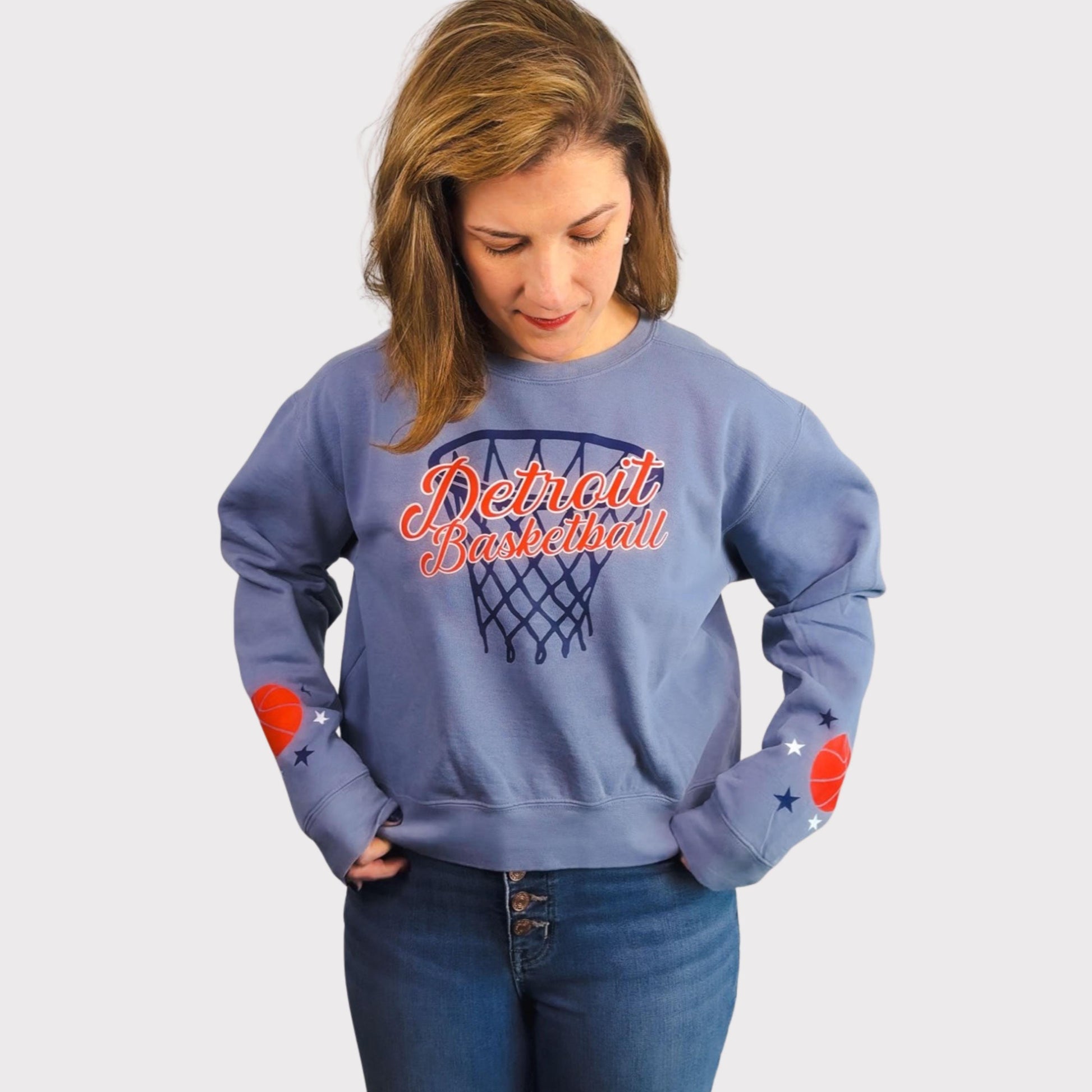 Detroit Basketball Sweatshirt for Women | Pistons Fan Shirt | Comfort Colors Blue Jean Crewneck