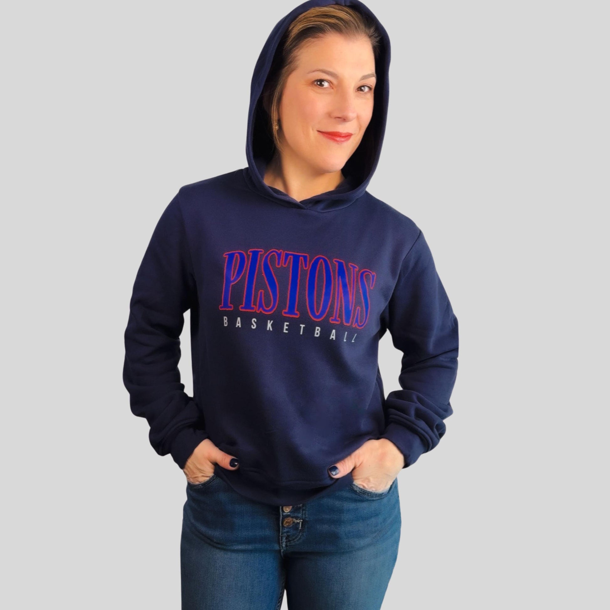 Pistons Basketball Hoodie for Women | Navy Blue Game Day Sweatshirt | Detroit Fan Pullover
