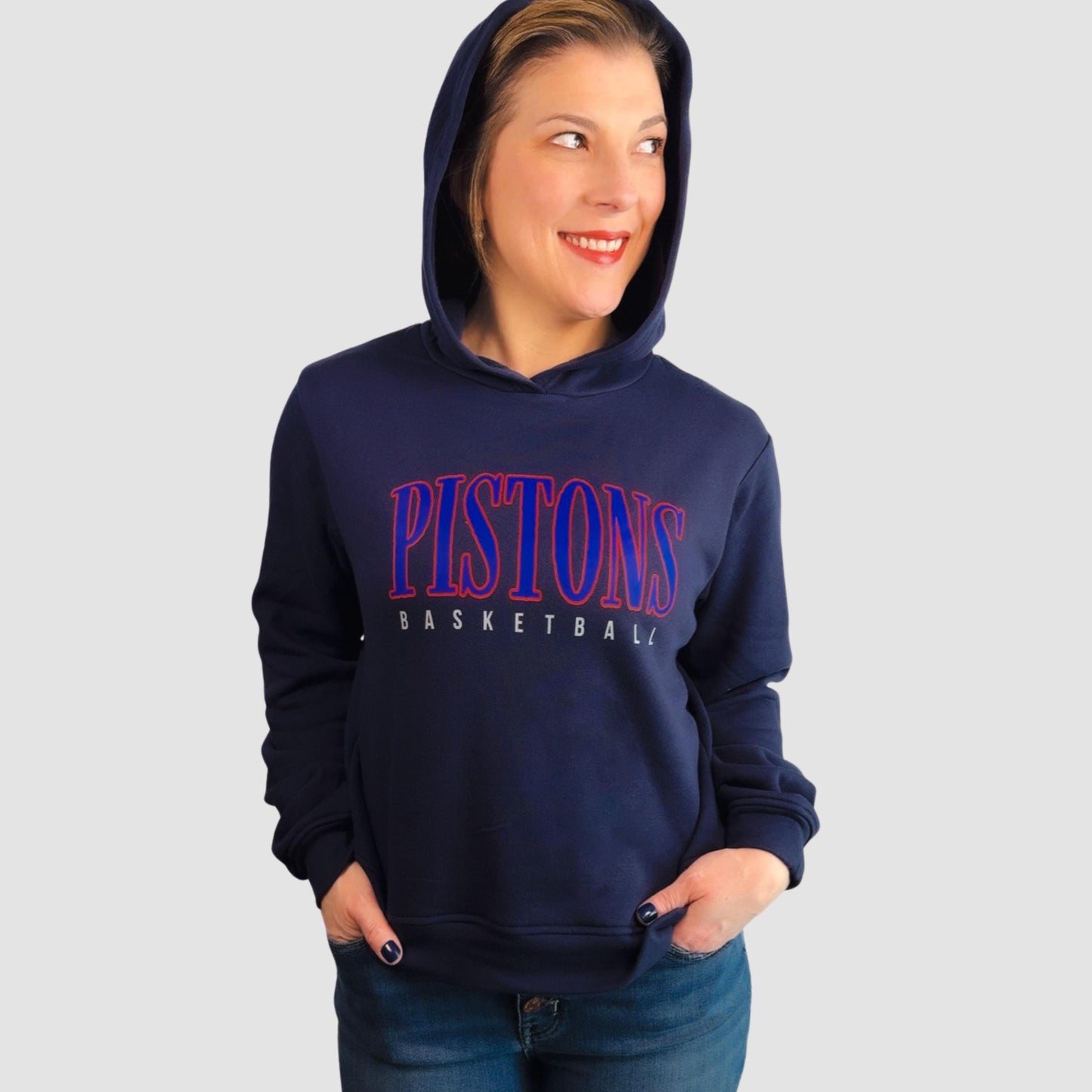 Pistons Basketball Hoodie for Women | Navy Blue Game Day Sweatshirt | Detroit Fan Pullover