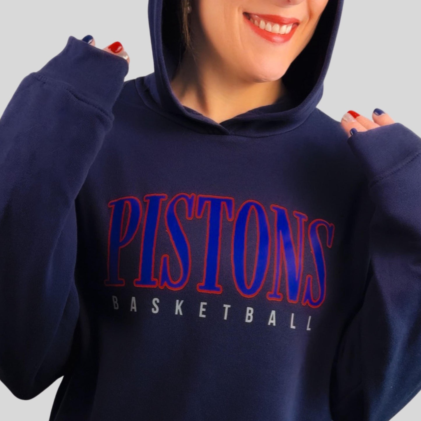 Pistons Basketball Hoodie for Women | Navy Blue Game Day Sweatshirt | Detroit Fan Pullover