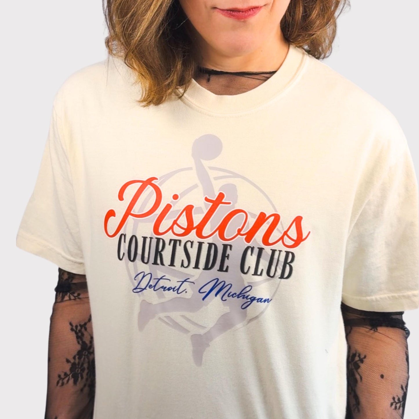 Pistons Courtside Club Shirt for Women | Game Day Tee | Detroit Basketball Fan Top