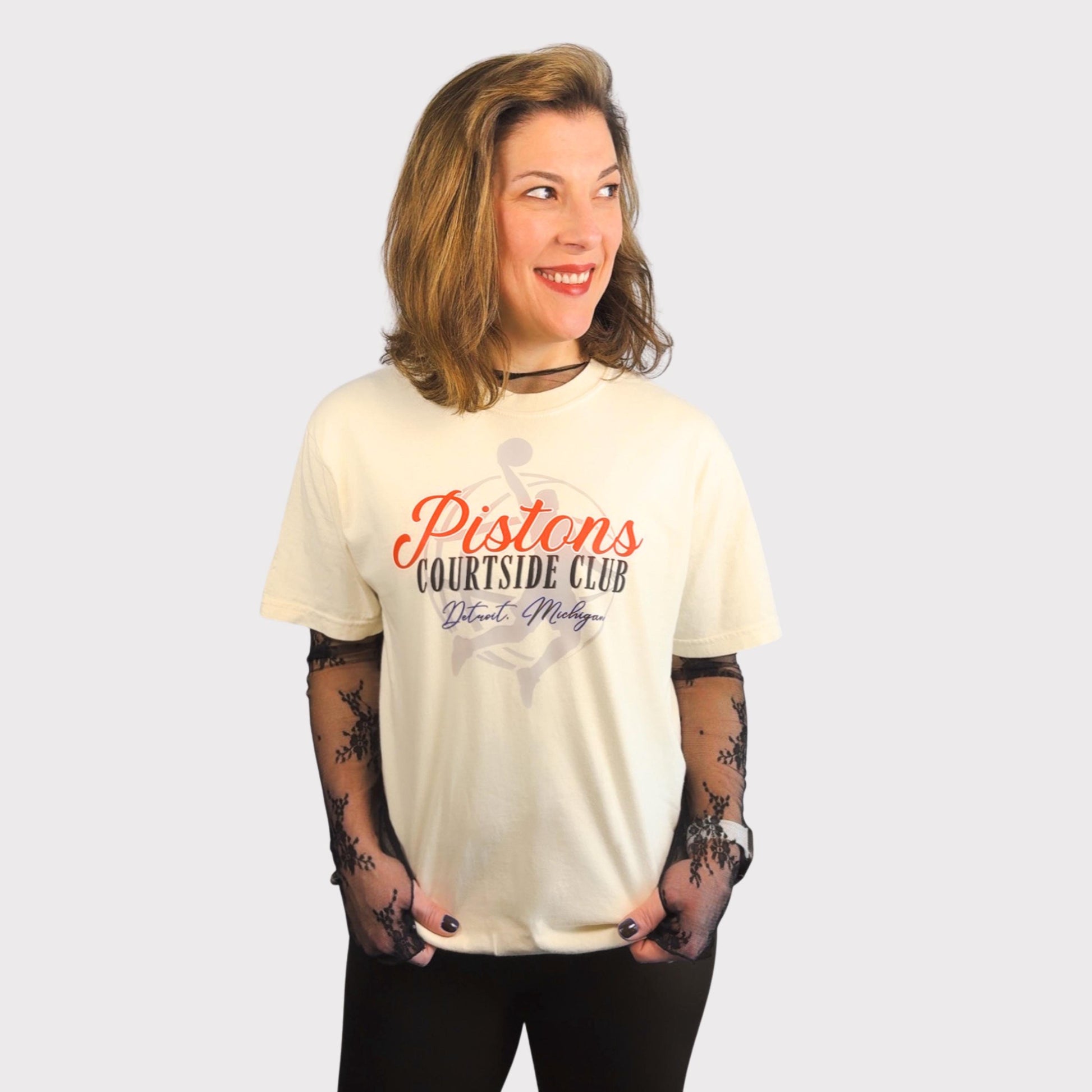 Pistons Courtside Club Shirt for Women | Game Day Tee | Detroit Basketball Fan Top