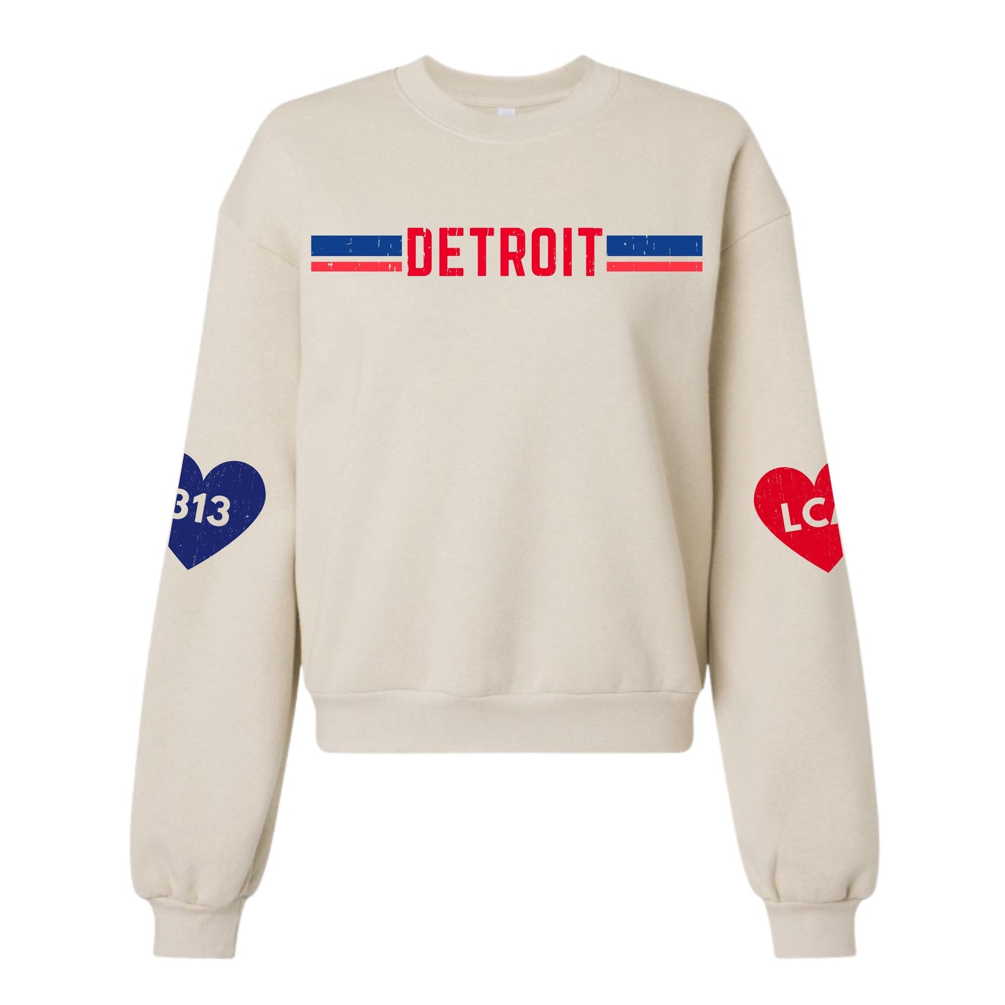 Detroit Sweatshirt for Women | Fleece Crewneck with 313 and LCA Hearts | Game Day Top