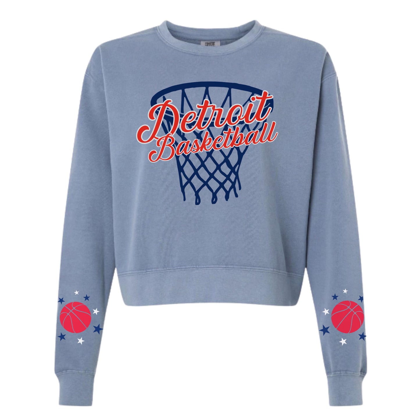 Detroit Basketball Sweatshirt for Women | Pistons Fan Shirt | Comfort Colors Blue Jean Crewneck