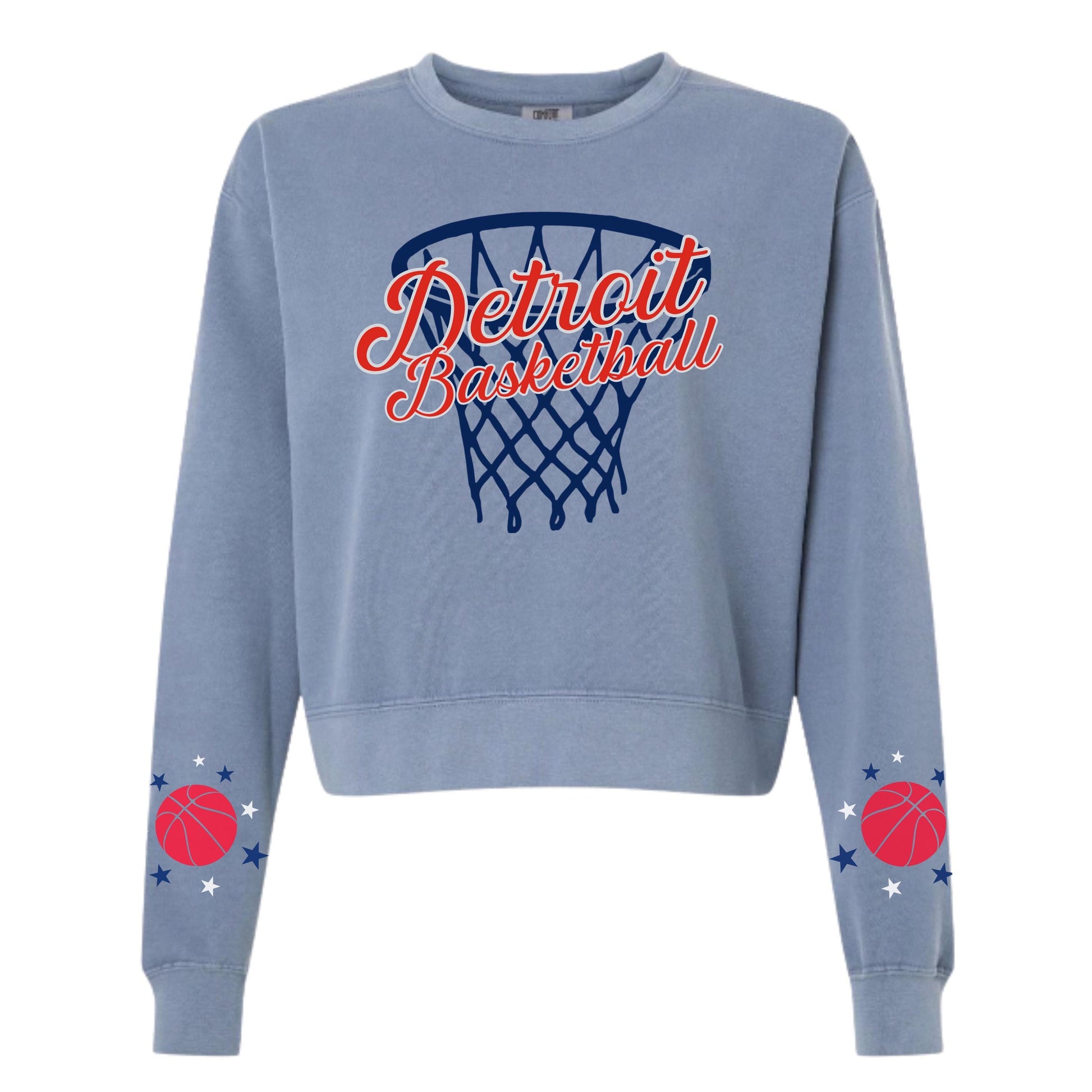 Detroit Basketball Sweatshirt for Women | Pistons Fan Shirt | Comfort Colors Blue Jean Crewneck