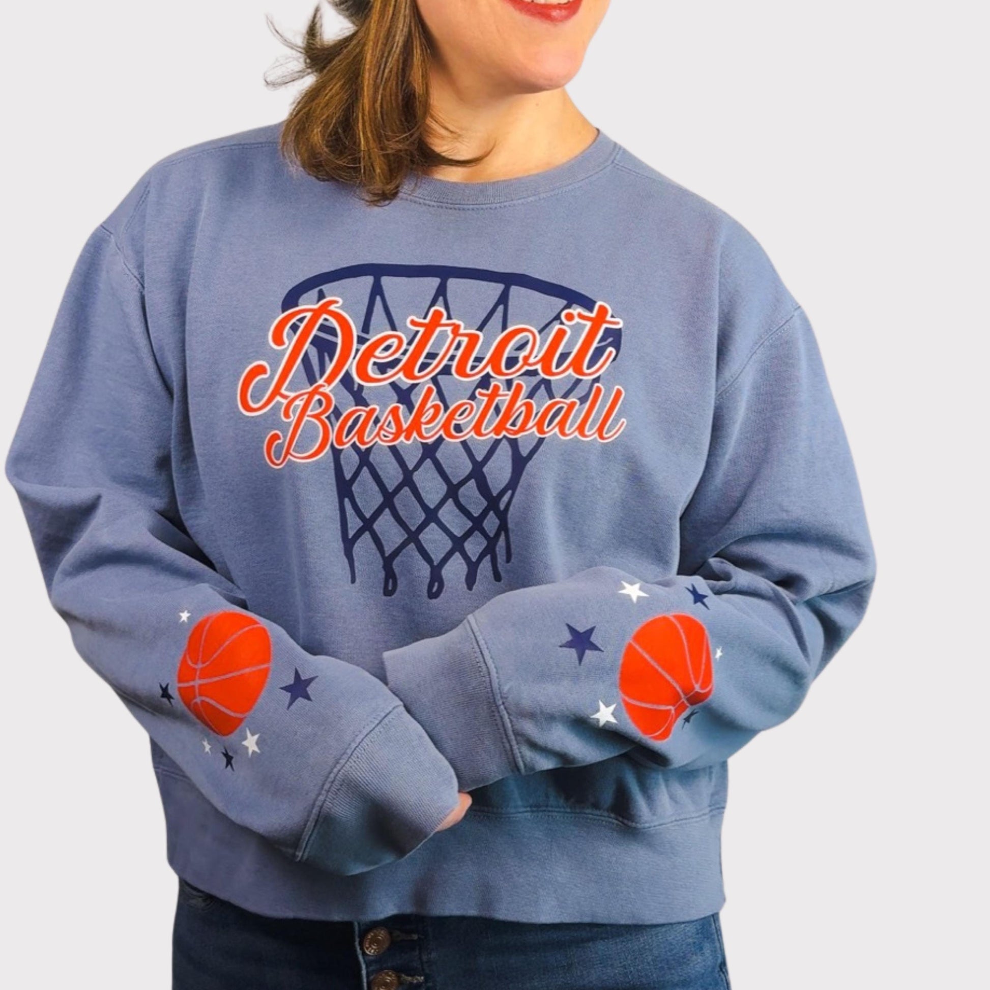 Detroit Basketball Sweatshirt for Women | Pistons Fan Shirt | Comfort Colors Blue Jean Crewneck