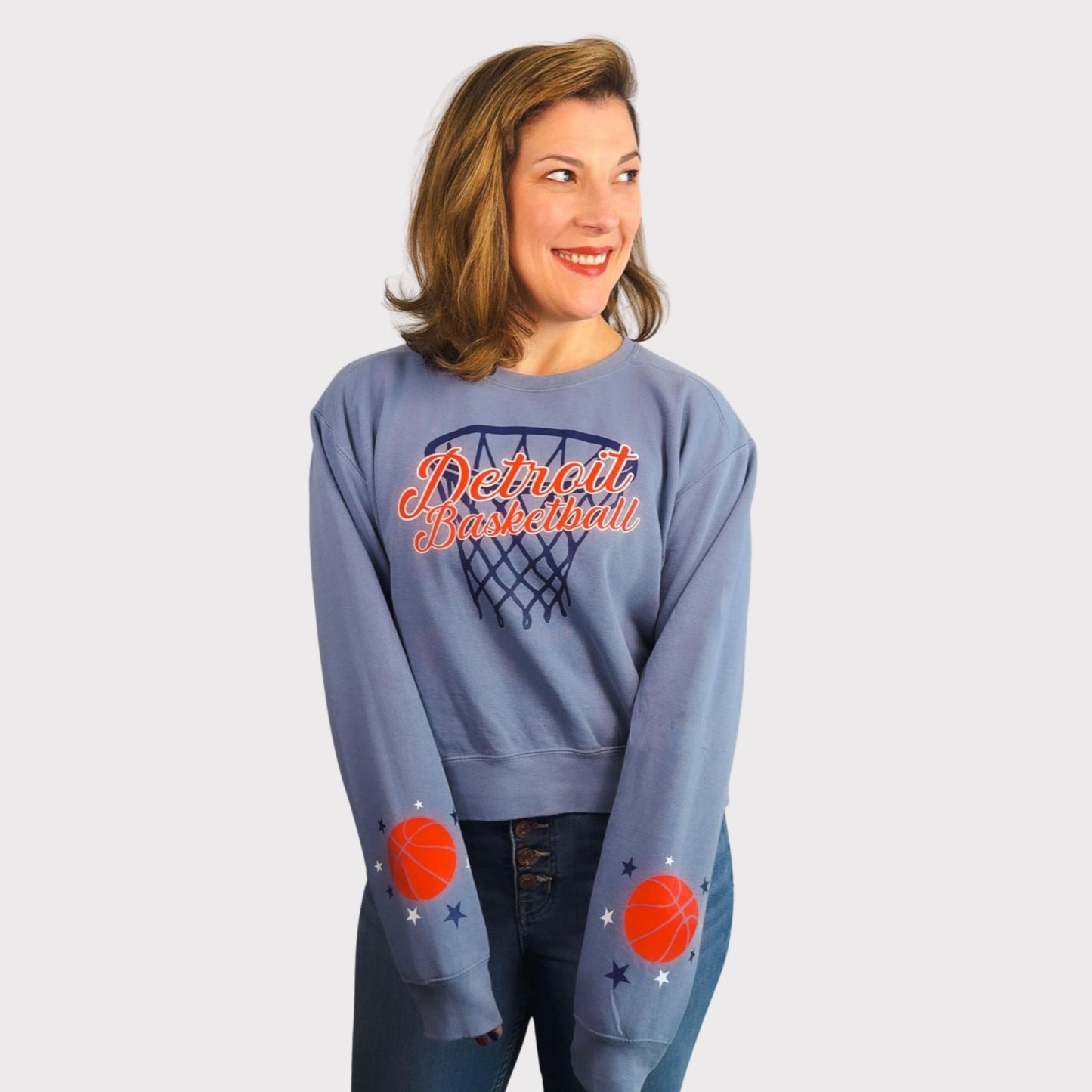 Detroit Basketball Sweatshirt for Women | Pistons Fan Shirt | Comfort Colors Blue Jean Crewneck