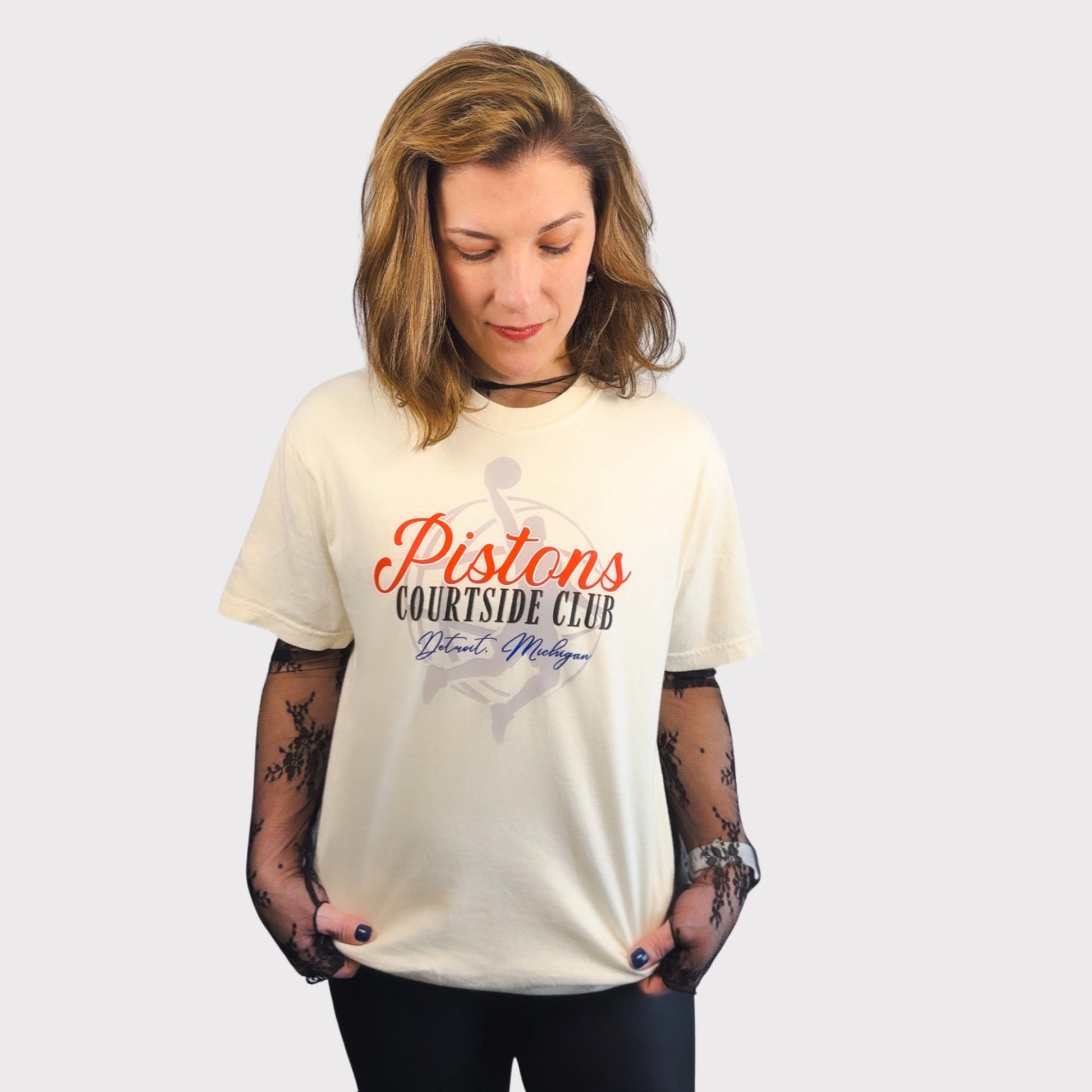 Pistons Courtside Club Shirt for Women | Game Day Tee | Detroit Basketball Fan Top