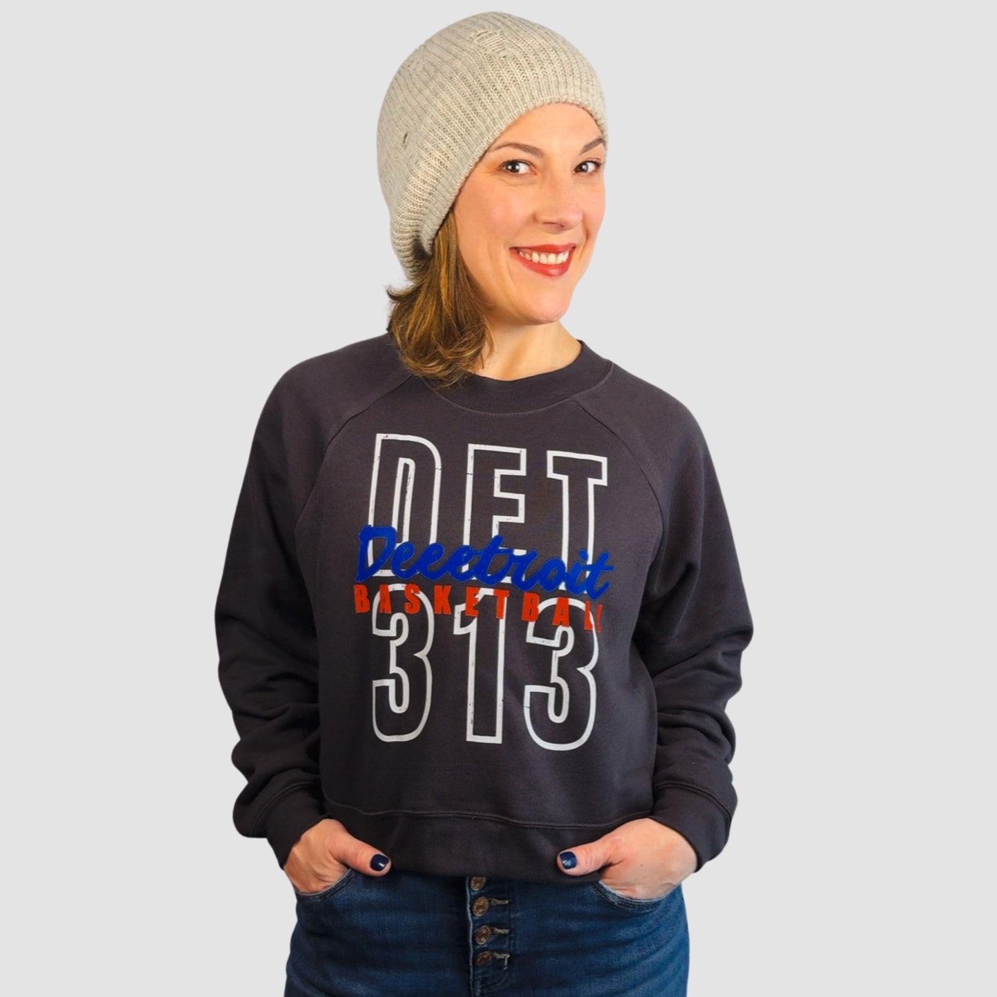 DET 313 Cropped Basketball Sweatshirt for Women | Pistons Shirt | Detroit Game Day Top