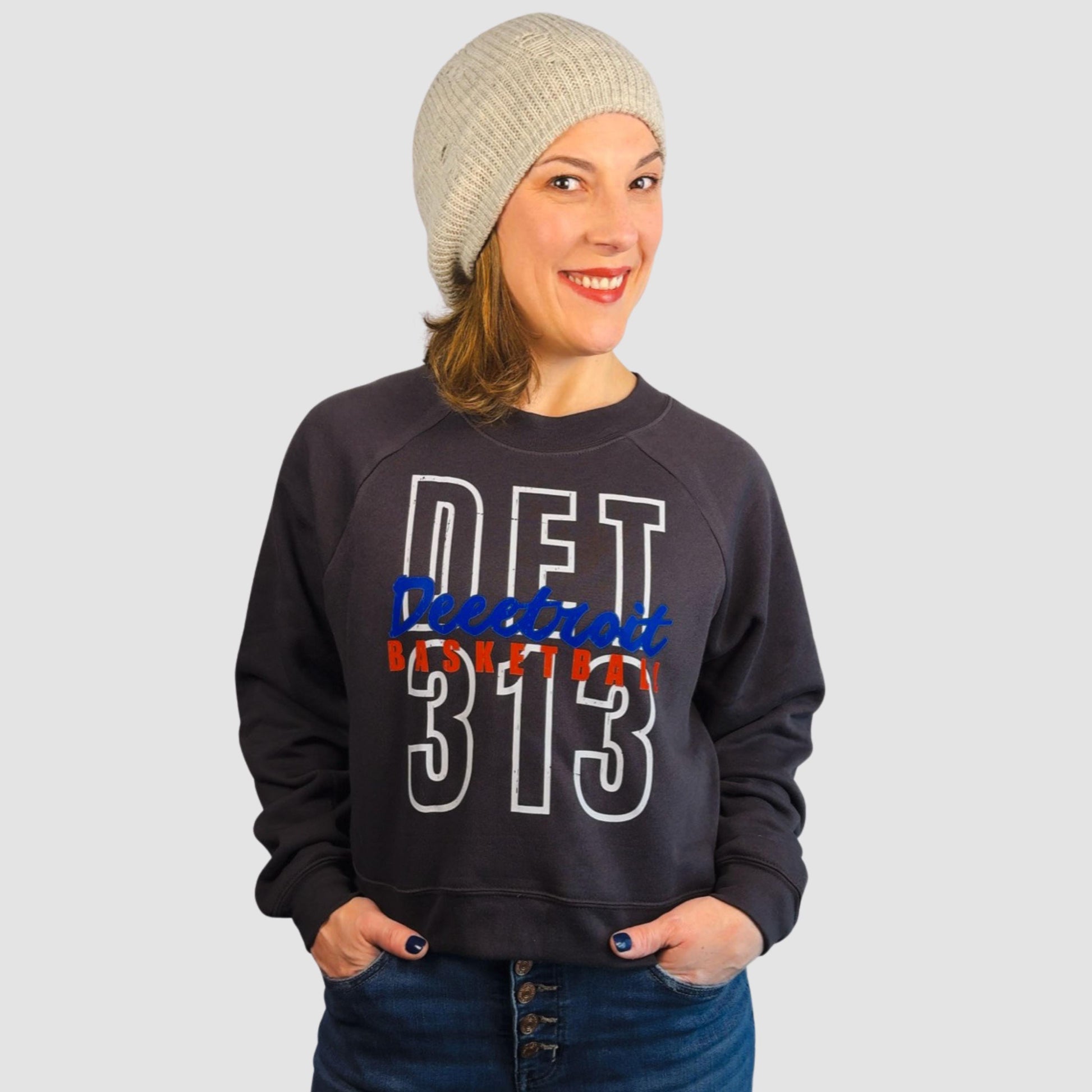 DET 313 Cropped Basketball Sweatshirt for Women | Pistons Shirt | Detroit Game Day Top