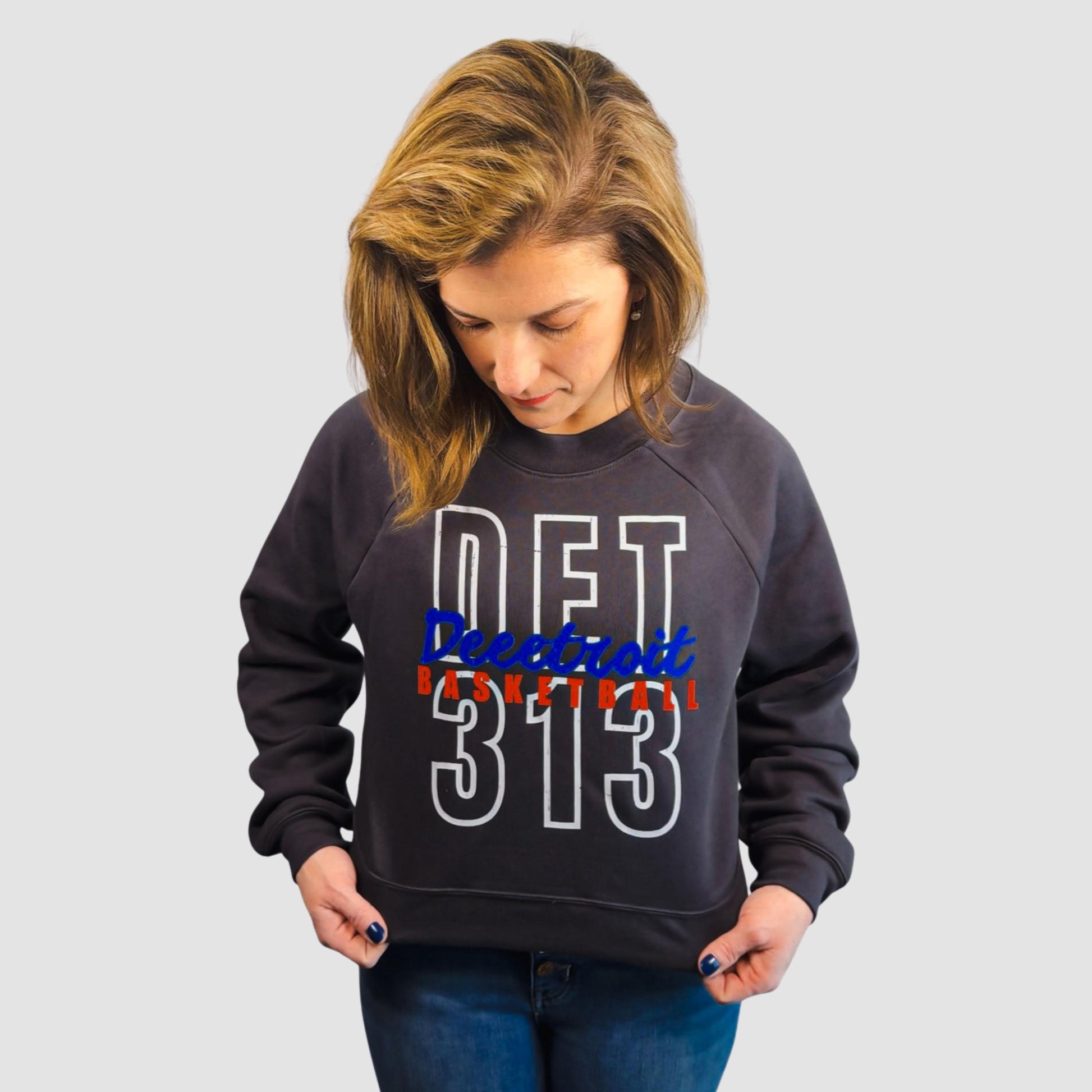 DET 313 Cropped Basketball Sweatshirt for Women | Pistons Shirt | Detroit Game Day Top