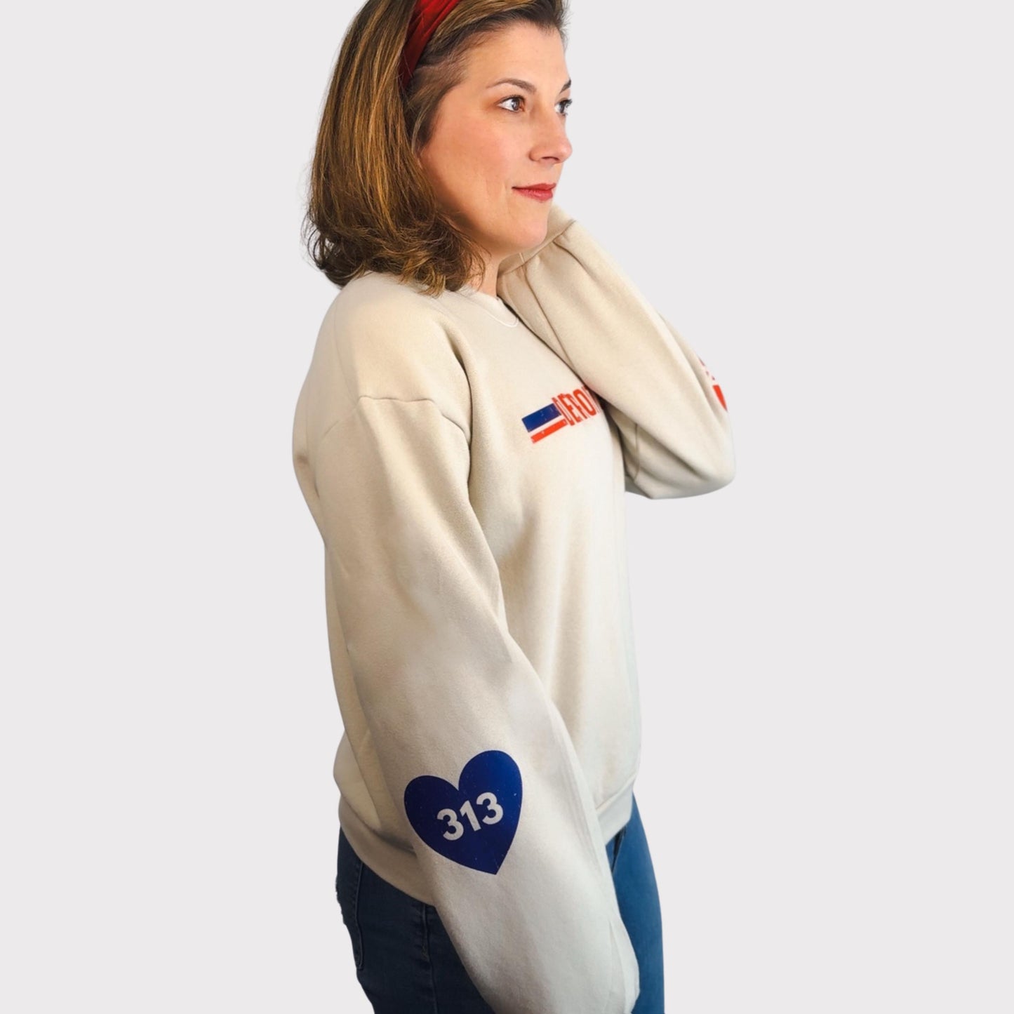 Detroit Sweatshirt for Women | Fleece Crewneck with 313 and LCA Hearts | Game Day Top