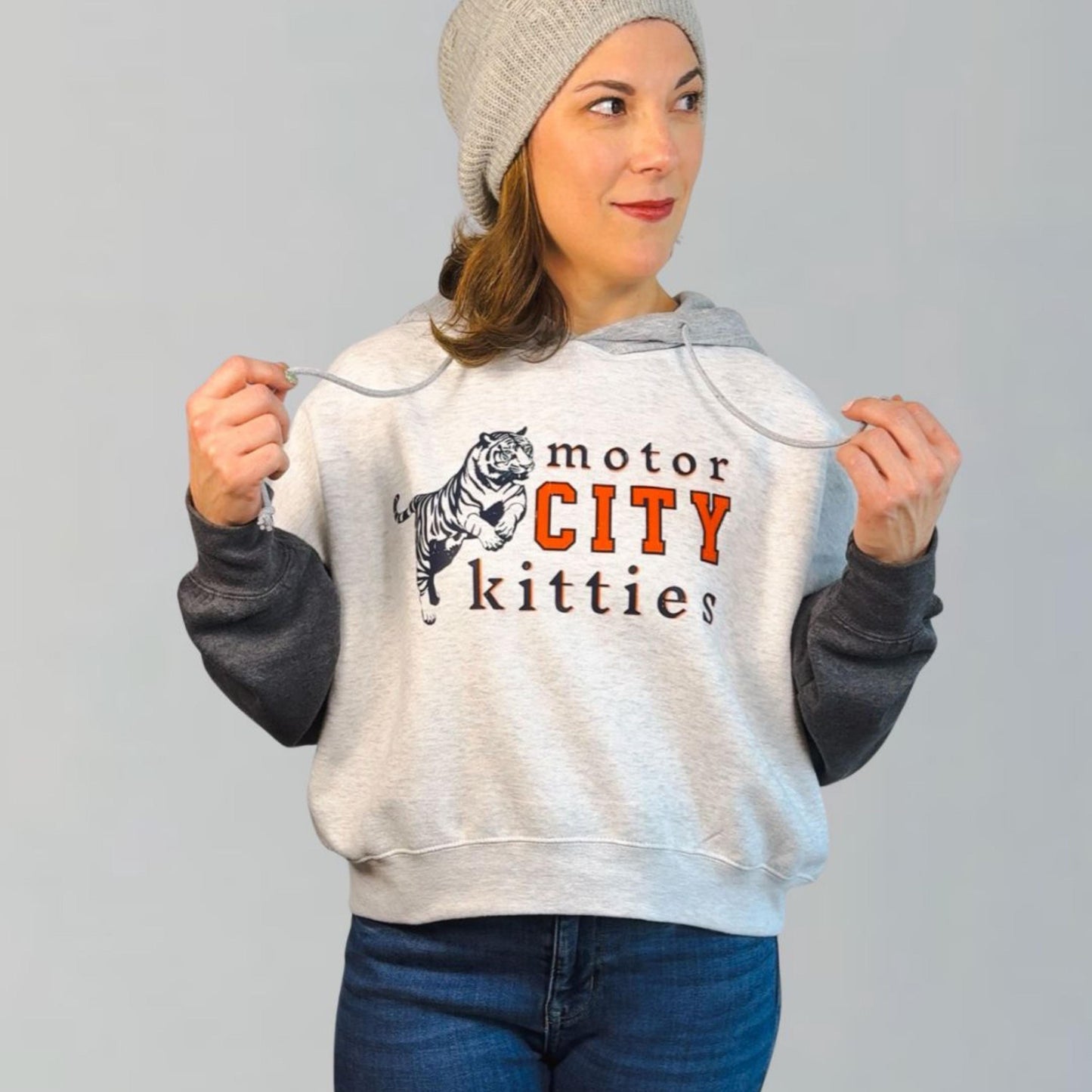 Motor City Kitties Cropped Hoodie | Detroit Baseball Game Day Top | Tigers Fan Shirt